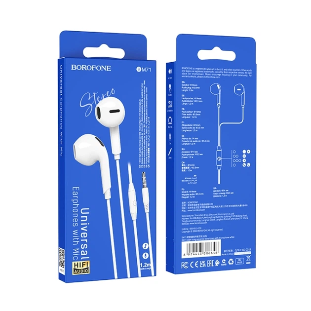 Навушники дротові BOROFONE BM71 (3.5mm) White (6974443386646)