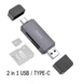 Кардидер HOCO HB45 Spirit 2-in-1 USB/Type-C 2.0 card reader Metal Gray (6942007620512)