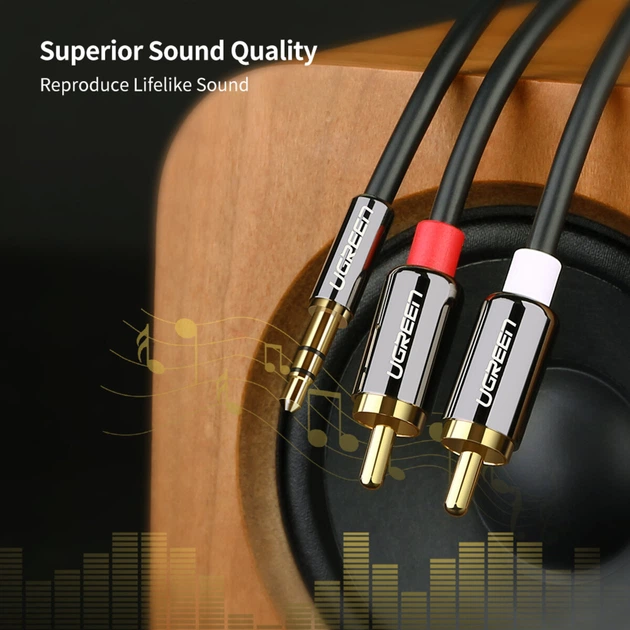 Аудіокабель UGREEN AV116 3.5mm Male to 2RCA Male Cable 5m Black (UGR-10591)