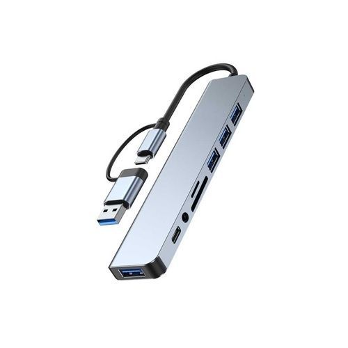 Хаб Dynamode USB-C/A 8-in-1 1xUSB-C + 1xUSB 3.0 + 3xUSB 2.0 + 3.5mm audio + SD/TF silver (BYL-2218TU)