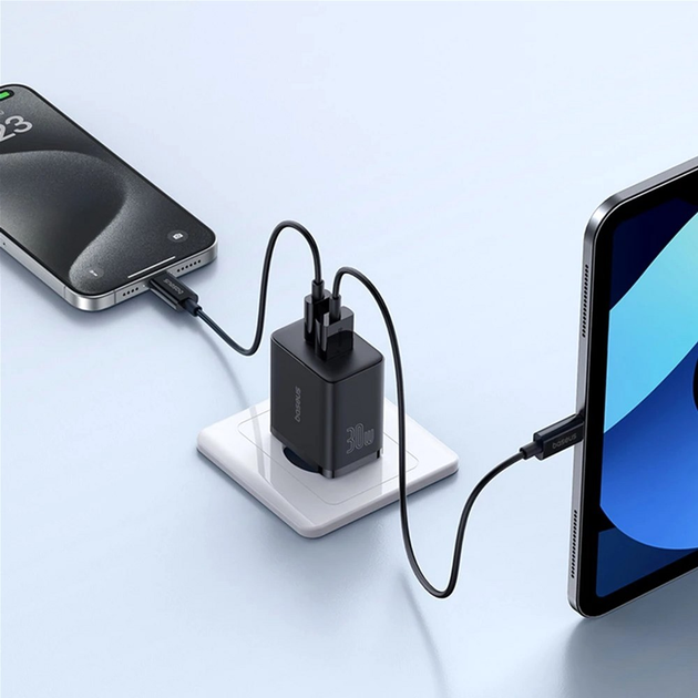 Сетевое зарядное устройство Baseus Cube Fast Charger C+U 30W EU Cluster Black (P10111404113-00)