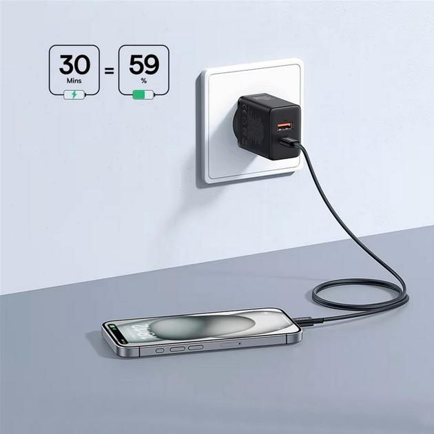 Сетевое зарядное устройство Baseus Cube Fast Charger C+U 30W EU Cluster Black (P10111404113-00)