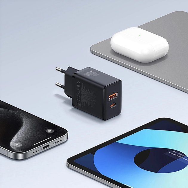 Сетевое зарядное устройство Baseus Cube Fast Charger C+U 30W EU Cluster Black (P10111404113-00)