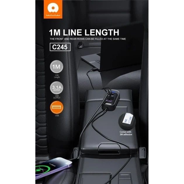 USB-хаб WUW-C245 3-in-1 USB-A to 2 USB-A, USB-C Black