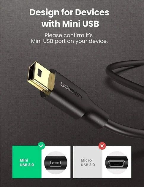 Кабель UGREEN USB 2.0 A Male to Mini 5 Pin Male Cable 3m (Black)