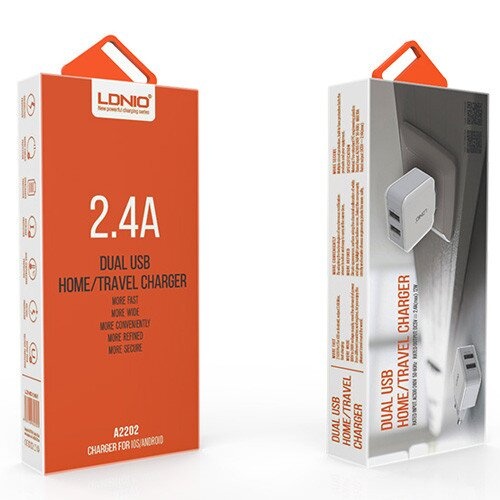 Зарядний пристрій LDNIO A2202 Travel charger 2USB 2.4A White