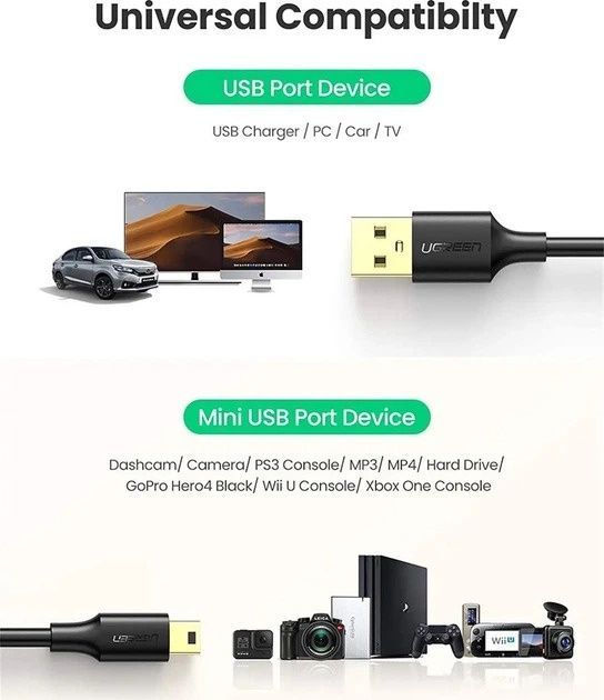 Кабель UGREEN USB 2.0 A Male to Mini 5 Pin Male Cable 3m (Black)