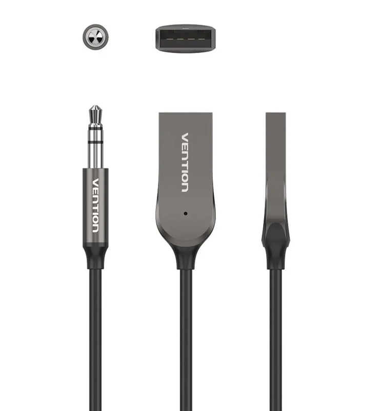 Ресивер Vention USB Car Bluetooth5.0 Audio Receiver With Coiled Cable 1.5M Gray Zinc Alloy Type (NAGHG)