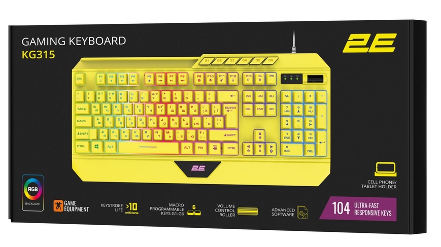 Ігрова клавіатура 2E Gaming KG315 RGB USB Yellow Ukr (2E-KG315UYW)