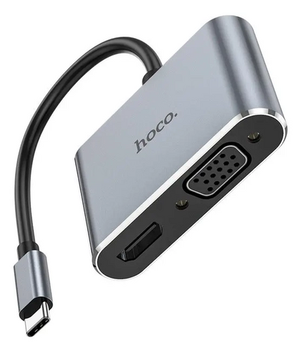 Переходник конвертер Hoco HB30 Eco Type-C Multi-function converter (HDTV+VGA+USB3.0+PD) Metal Gray