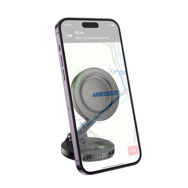 Держатель для мобильного HOCO H61 Show folding ring magnetic car holder (dashboard) Black Metal Gray