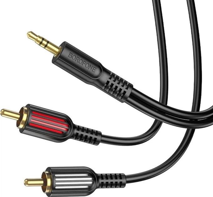 Аудиокабель BOROFONE BL11 3.5mm male to double lotus RCA, PVC, 1,5m, Black (6974443382204)