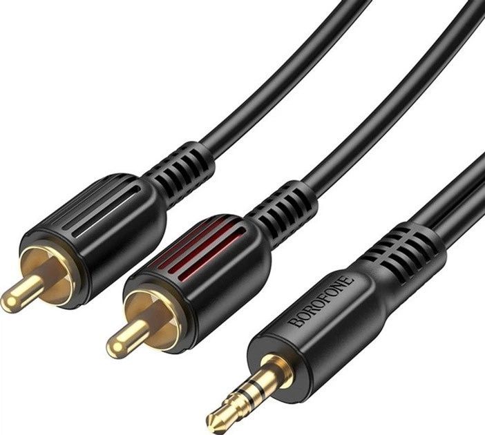 Аудиокабель BOROFONE BL11 3.5mm male to double lotus RCA, PVC, 1,5m, Black (6974443382204)