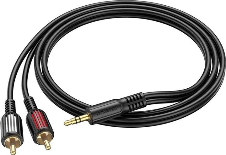 Аудиокабель BOROFONE BL11 3.5mm male to double lotus RCA, PVC, 1,5m, Black (6974443382204)