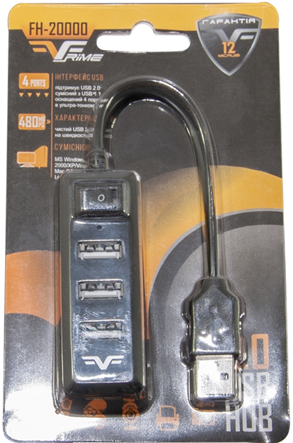 USB-хаб Frime 4-х портовый 2.0 Black (FH-20000)