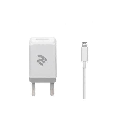 Зарядний пристрій 2E USB Wall Charger USB:DC5V/2.1A +кабель Lightning 2.4A, white (2E-WC1USB2.1A-CL)