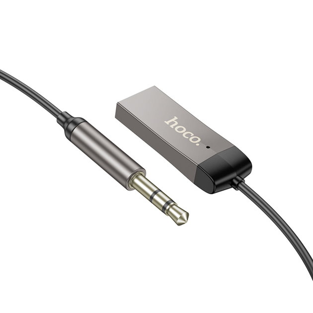 Bluetooth-ресивер HOCO E78 Benefit car AUX BT receiver with cable Black Metal Gray (6942007605663)