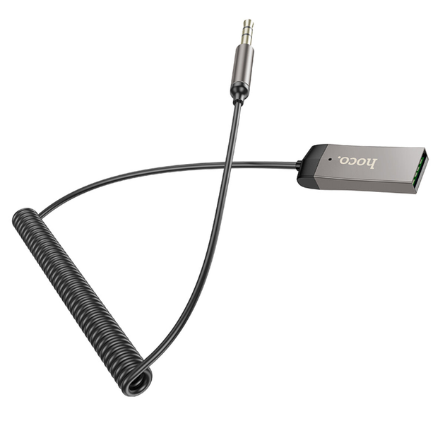 Bluetooth-ресивер HOCO E78 Benefit car AUX BT receiver with cable Black Metal Gray (6942007605663)