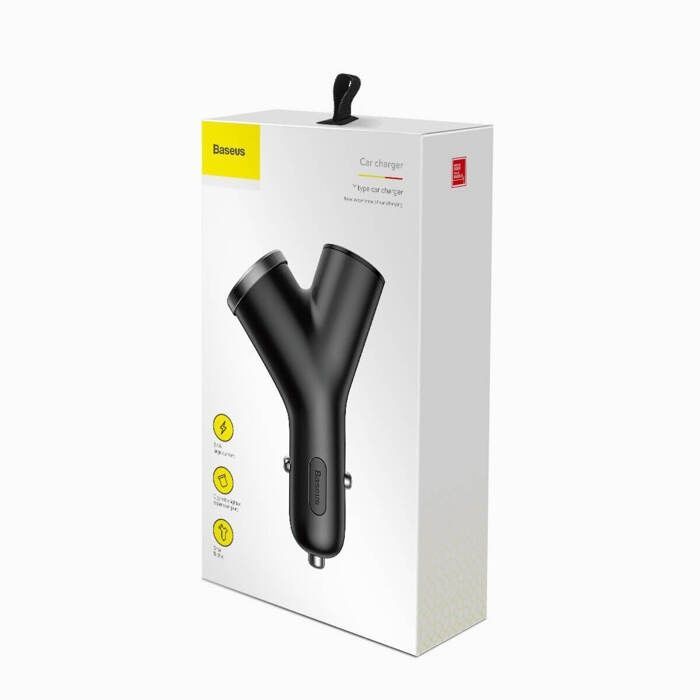 Автомобильное зарядное устройство Baseus Y type dual USB+cigarette lighter extended car charger 3.1A Black (CCALL-YX01)