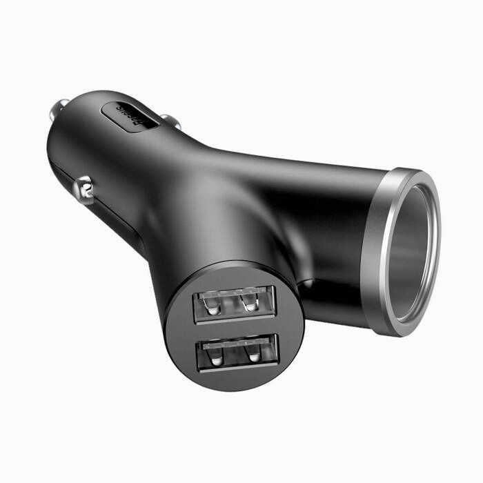 Автомобильное зарядное устройство Baseus Y type dual USB+cigarette lighter extended car charger 3.1A Black (CCALL-YX01)