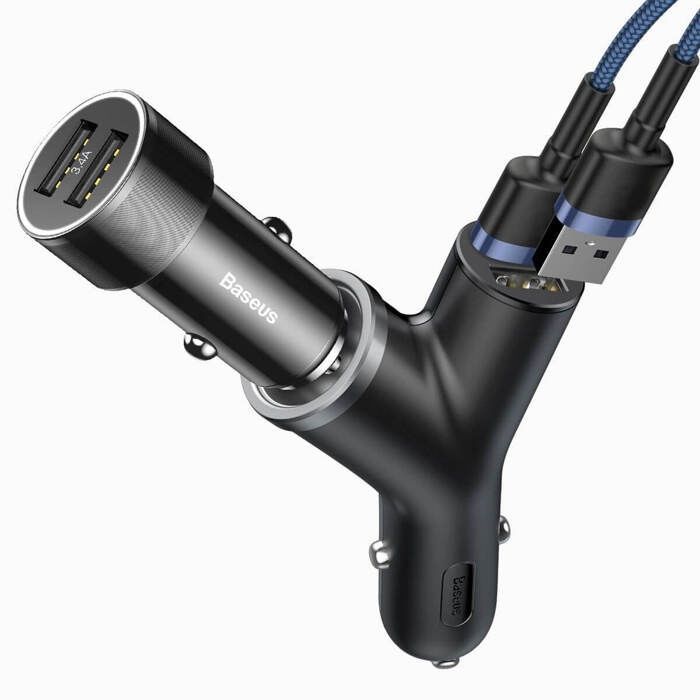 Автомобильное зарядное устройство Baseus Y type dual USB+cigarette lighter extended car charger 3.1A Black (CCALL-YX01)