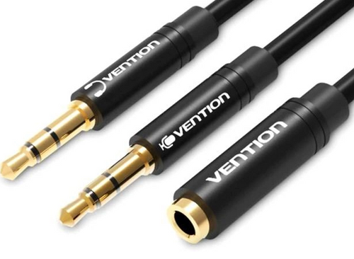 Кабель Vention Audio 3.5мм F 4pin - 2x3.5мм M 3pin 0.3м, с поддержкой микрофона, стерео (BBTBY)