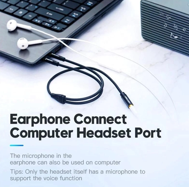 Кабель Vention Audio 3.5мм F 4pin - 2x3.5мм M 3pin 0.3м, с поддержкой микрофона, стерео (BBTBY)