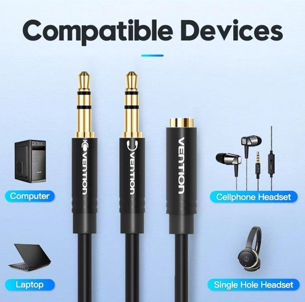 Кабель Vention Audio 3.5мм F 4pin - 2x3.5мм M 3pin 0.3м, с поддержкой микрофона, стерео (BBTBY)