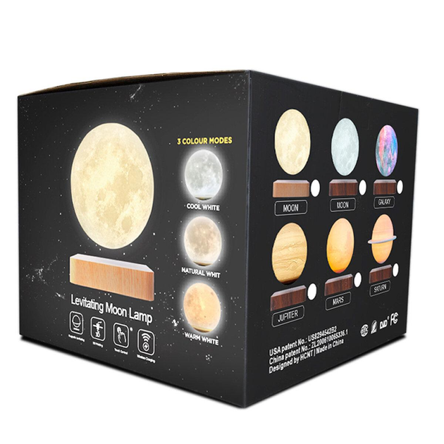 Магнитная левитационная лампа HCNT Levitating Lamp Moon Light Wood Grain (SIM10-GW5)