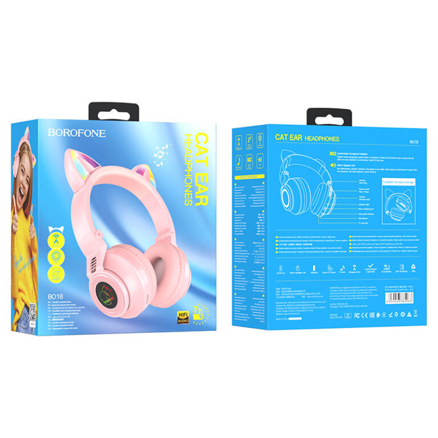 Навушники BOROFONE BO18 Cat ear BT headphones Pink (6974443384963)