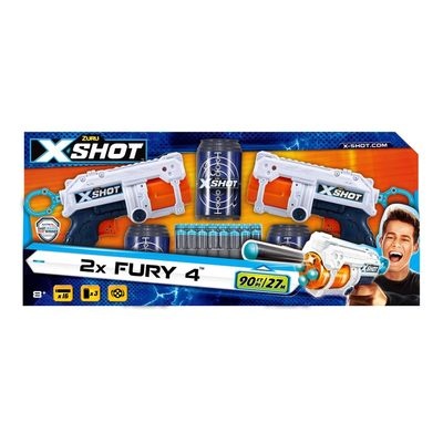 X-Shot Набор быстрострельных бластеров EXCEL FURY 4 2PK (2 вида оружия, 3 банка, 16 патронов), (36329Z)