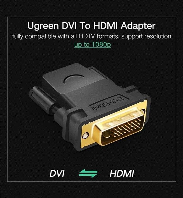 Адаптер UGREEN 20124 DVI 24+1 Male to HDMI Female Adapter (Black) (UGR-20124)