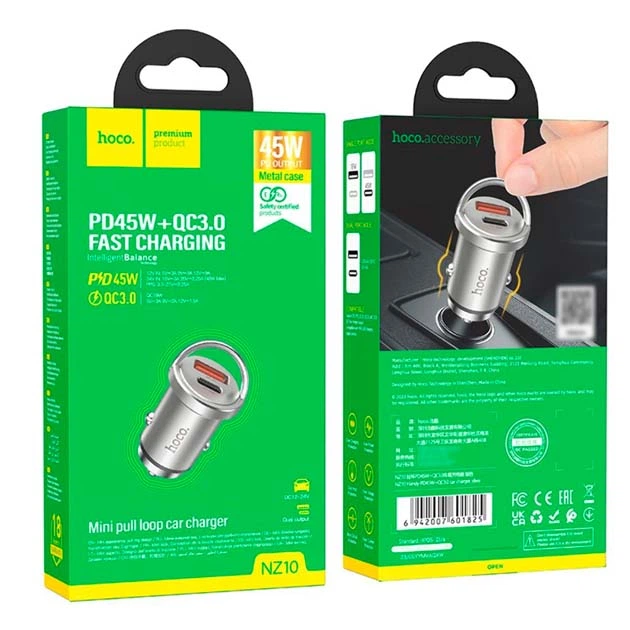 Автомобильное зарядное устройство для HOCO NZ10 Handy PD45W+QC3.0 car charger Silver