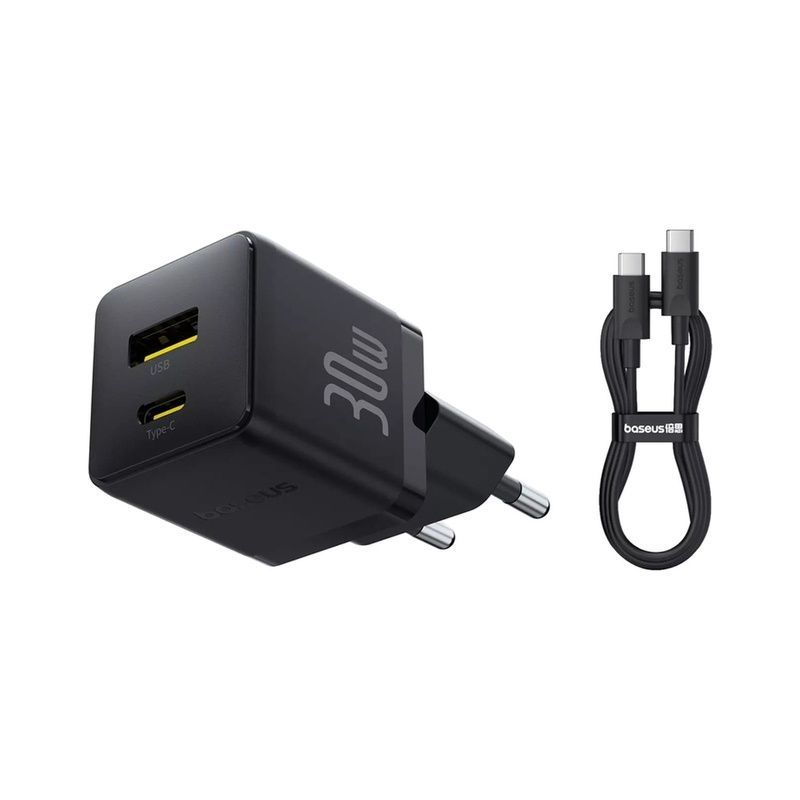 Зарядное устройство Baseus 1xUSB-C 30W + 1xUSB + cable USB-C to USB-C 60W 1.0m (P1011160A113-01)