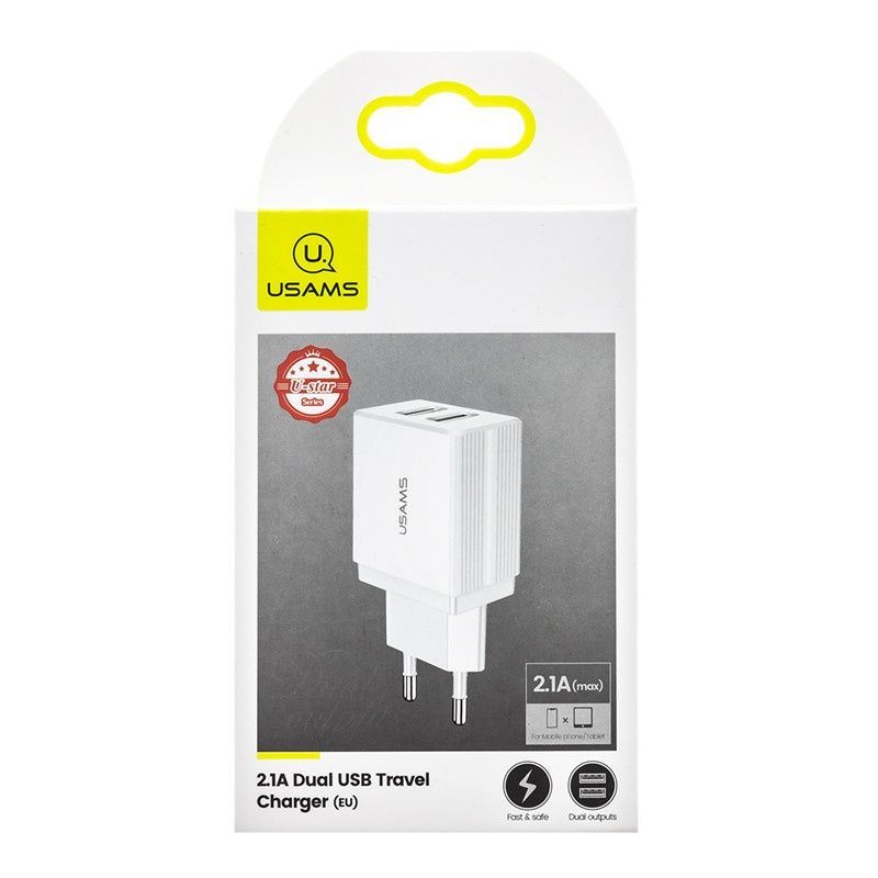 Сетевое зарядное устройство для Usams US-CC090 T24 2.1A Dual USB Travel Charger (EU) White (CC90TC01)