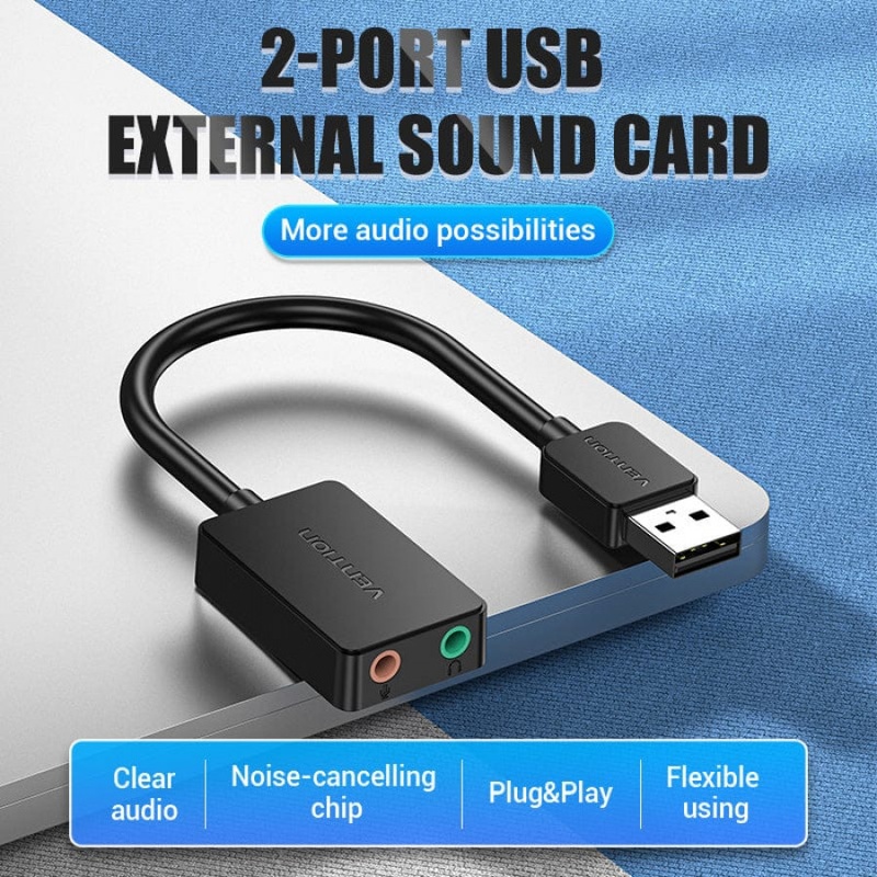 Зовнішня звукова карта Vention USB Sound Card 2.0 Channel 0.15m Black (CDYB0)