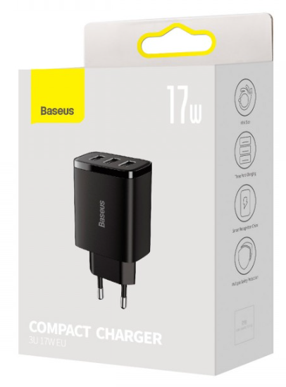 Зарядное устройство для Baseus Compact Charger 3U 17W Black (CCXJ020101)