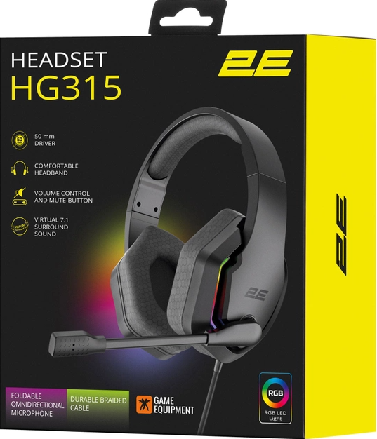Ігрові навушники 2E Gaming HG315 RGB USB 7.1 Black (2E-HG315BK-7.1)