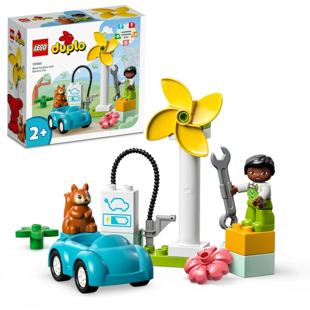 Конструктор LEGO DUPLO Town Вітрова турбіна та електромобіль 16 деталей (10985)