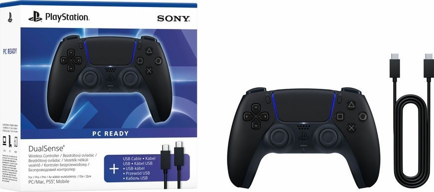 Геймпад Sony PlayStation 5 Dualsense Midnight Black + USB-C cable (1000051651), Черный