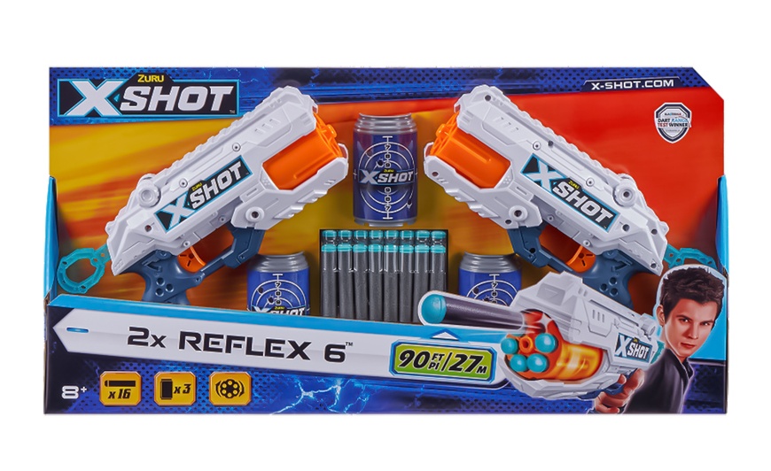 X-Shot Быстрострельный бластер EXCEL Reflex 6 Double (2 бластера, 3 банки, 16 патронов) (36434Z)