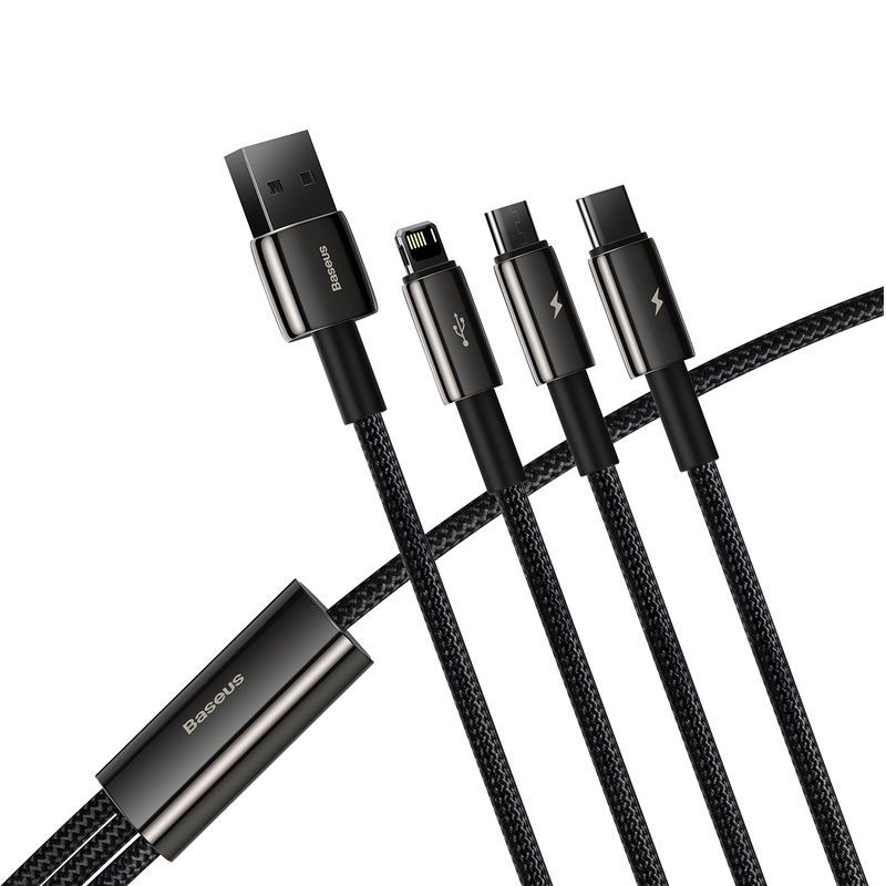 Кабель Baseus Tungsten Gold One-for-three Fast Charging Data Cable USB to M+L+C (CAMLTWJ-01)