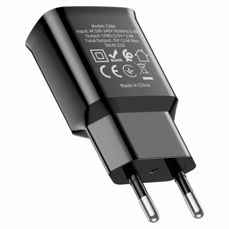 Зарядний пристрій HOCO C88A Star round dual port charger Black (6931474749482)