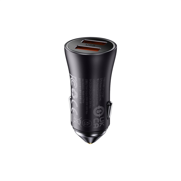 Автомобільний зарядний пристрій Baseus Golden Contactor Max Dual Fast Charger Car Charger U+U 60W Dark Gray (CGJM000013)