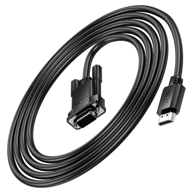 Кабель HOCO US12 HDTV male to VGA male HD data cable(L=2M) Black (6942007628235)