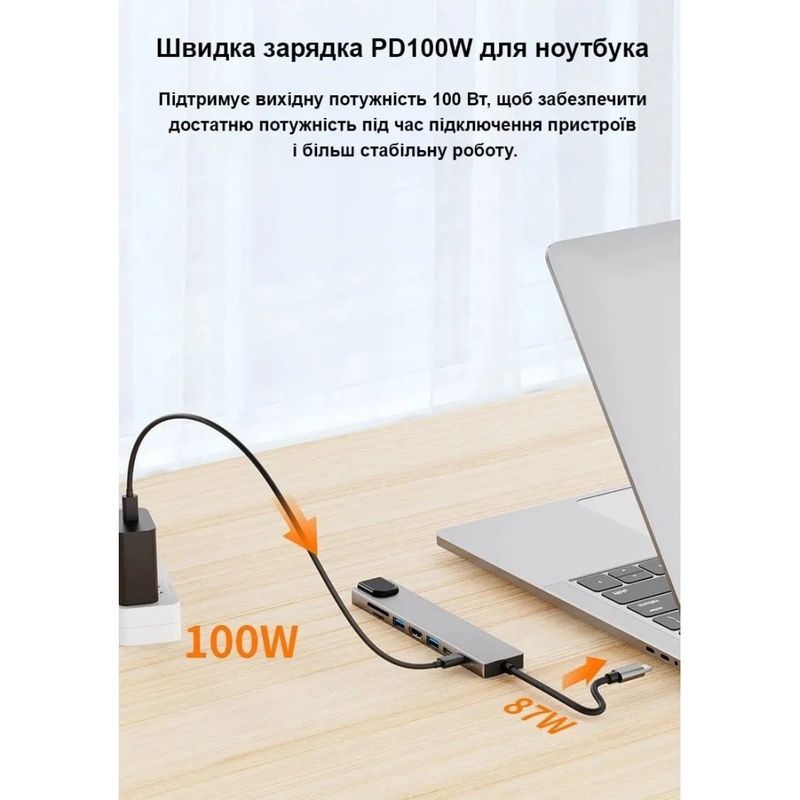 Хаб Dynamode USB-C 8-in-1 HDMI 4K30Hz + 1xRJ45 + 1xUSB 3.0 + 1xUSB 2.0 + 1xUSB-C PD (BYL-2017L)