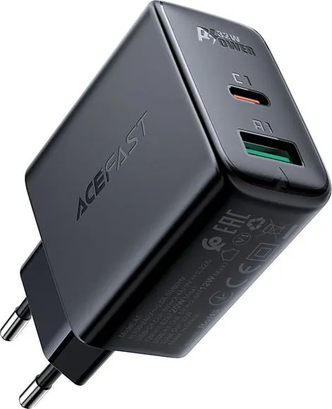 Мережевий зарядний пристрій ACEFAST A5 PD32W(USB-C+USB-A) dual port charger Black (AFA5B)