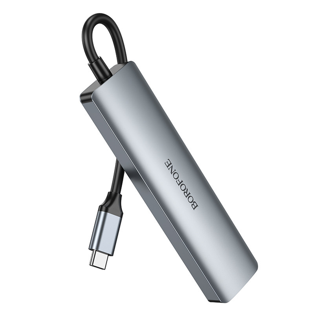 USB-хаб з HDMI BOROFONE DH14 Buddy Type-C 5-in-1 adapter Metal Gray (6941991115578)