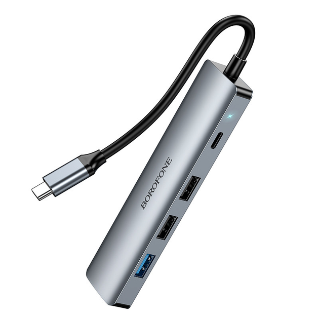 USB-хаб з HDMI BOROFONE DH14 Buddy Type-C 5-in-1 adapter Metal Gray (6941991115578)