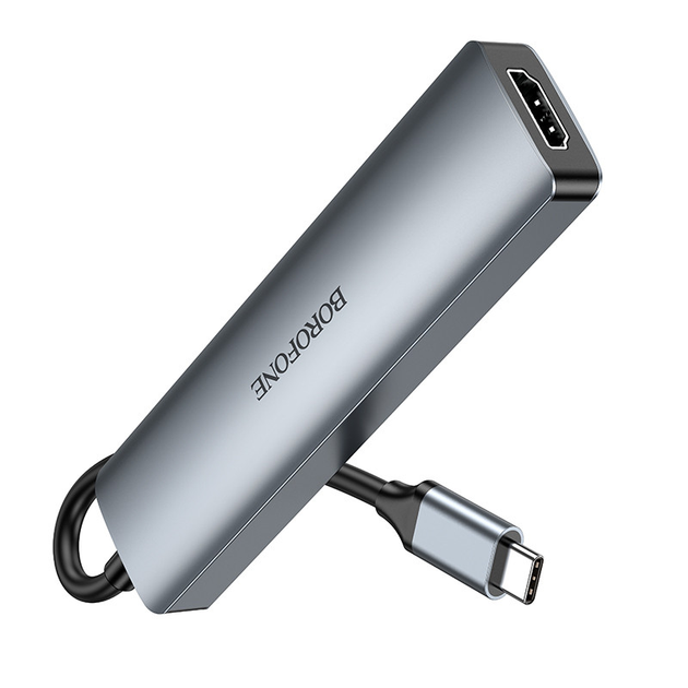 USB-хаб з HDMI BOROFONE DH14 Buddy Type-C 5-in-1 adapter Metal Gray (6941991115578)